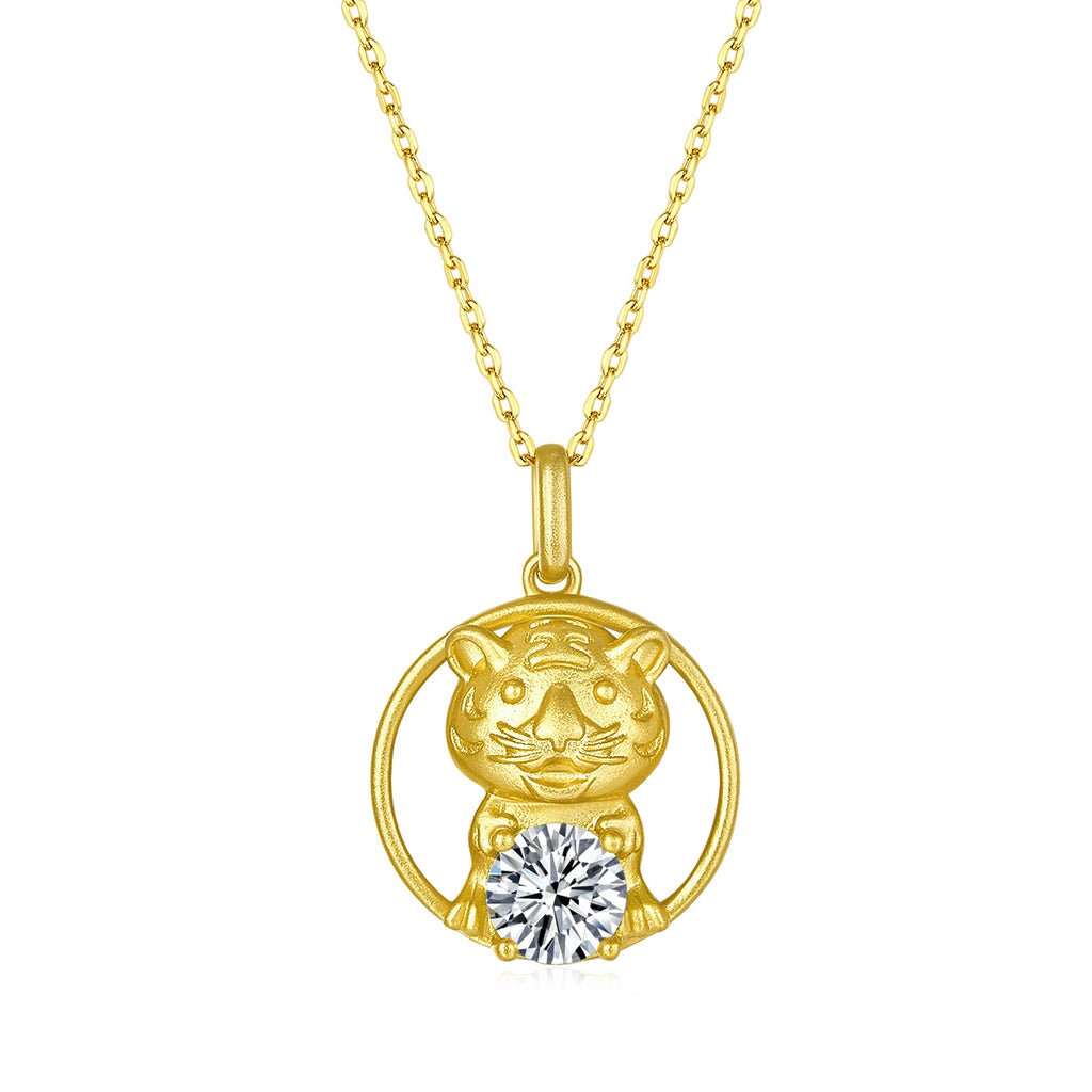 Gold-plated sterling silver Chinese zodiac tiger pendant with moissanite
