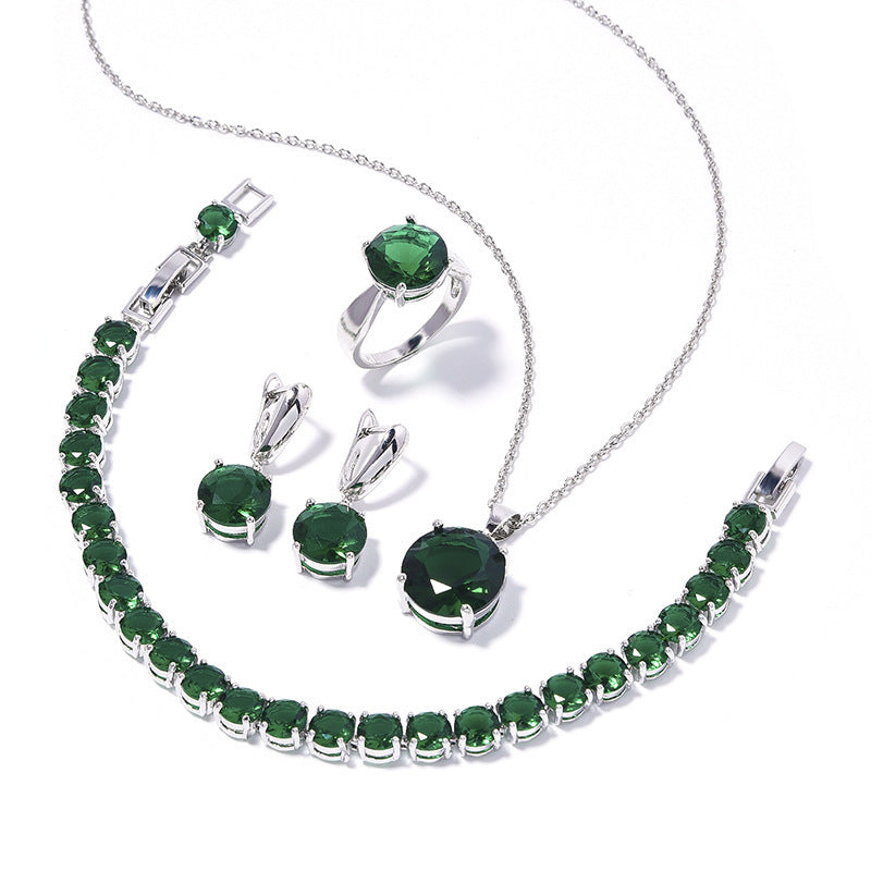 Geometric Round-Stone 4-Piece Jewelry Set with Ring – Sizes 6 to 9