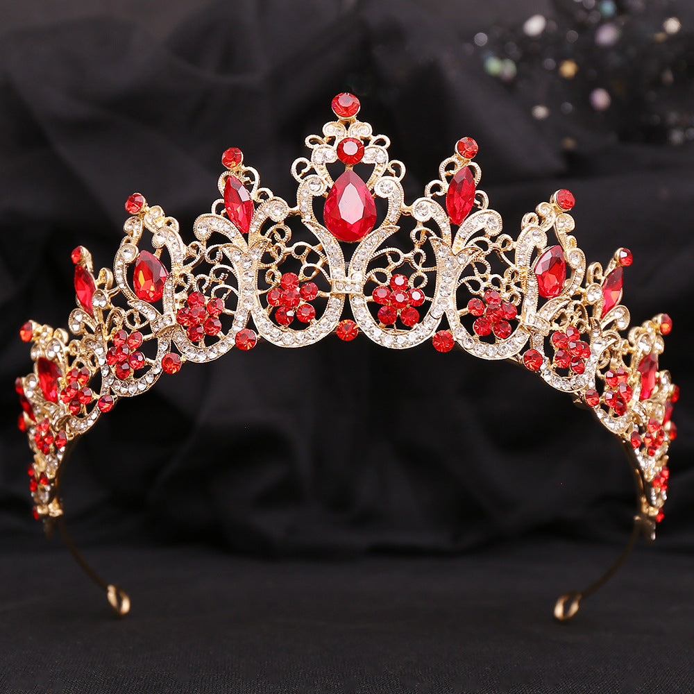 Crystal Bridal Headpiece in Silver-Tone or Gold-Tone, Clear or Red Accents — front view