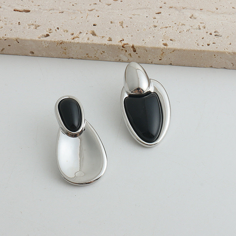 Black Onyx Necklace or Earrings – Irregular Stitched, Chinese-Style Design