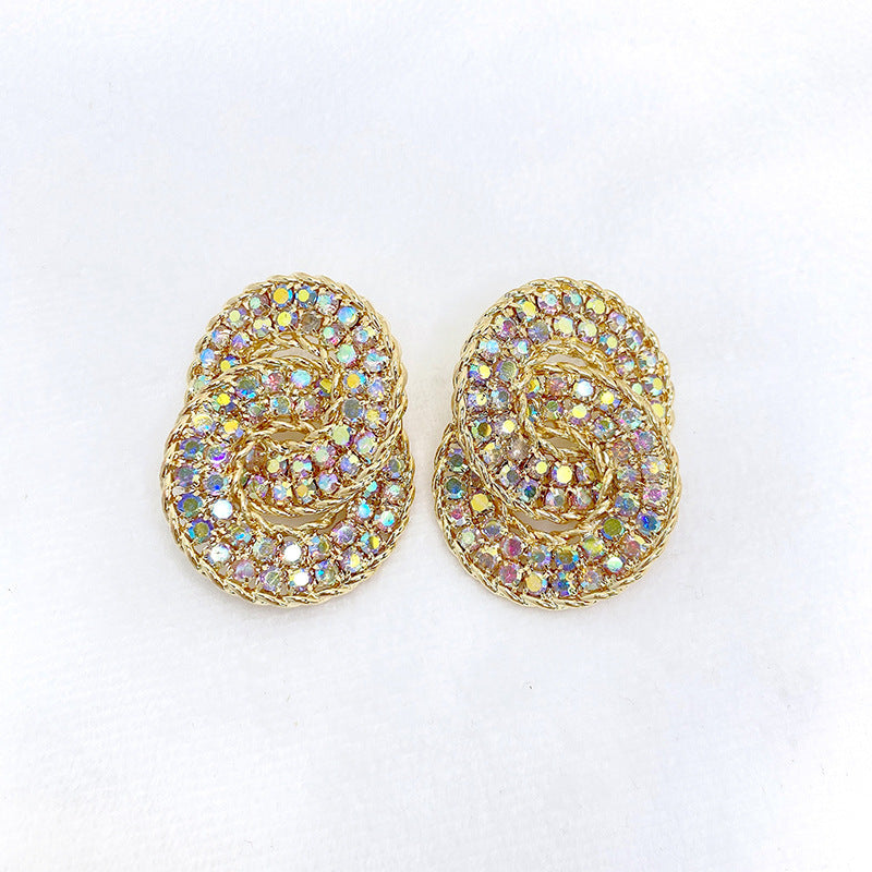 Double Arc Rhinestone Drop Earrings in Silver or Gold Tone, White — front view