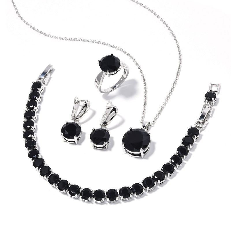 Geometric Round-Stone 4-Piece Jewelry Set with Ring – Sizes 6 to 9