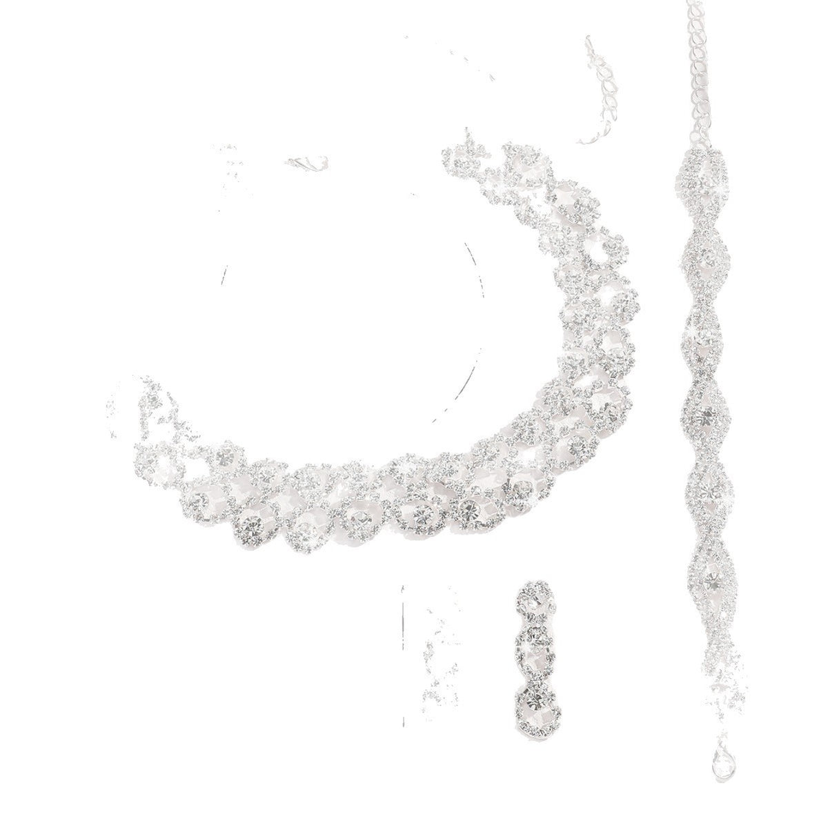 Stone-Set Necklace and Earrings Set in Silver Tone, Three Styles — shown in use