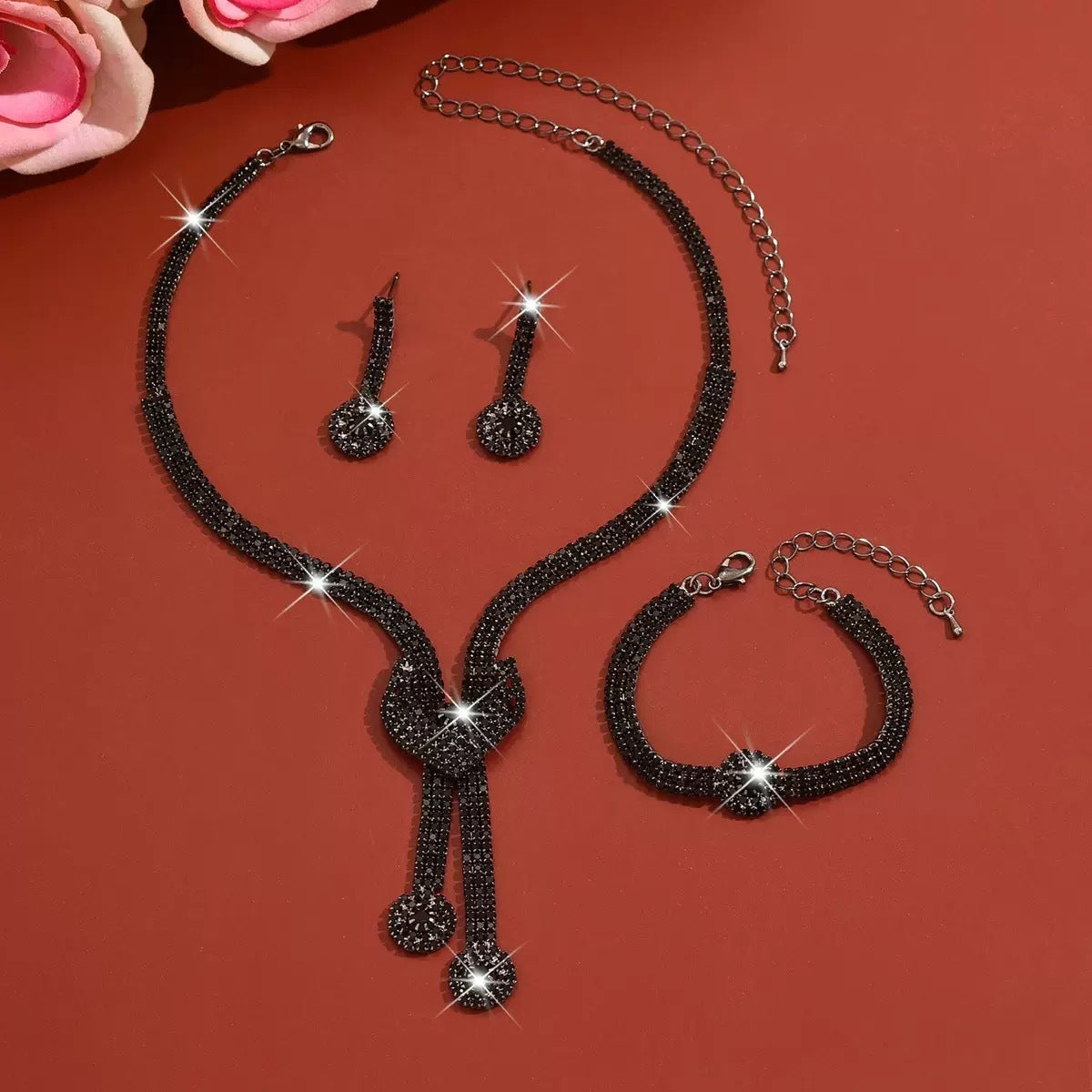 Crystal-Set Bridal Necklace and Earrings Set in Three Styles — scale reference