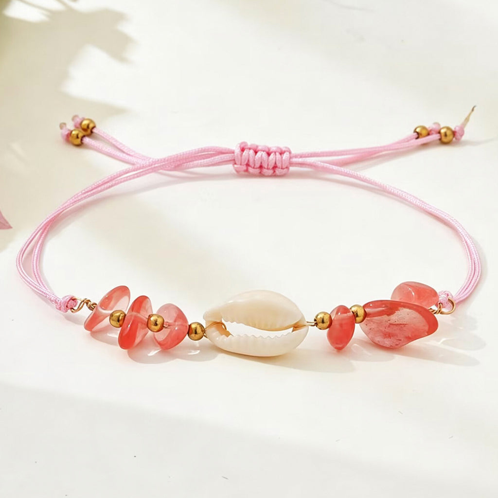 Hand-Woven Shell and Natural Stone Bracelet, Four Styles — side view