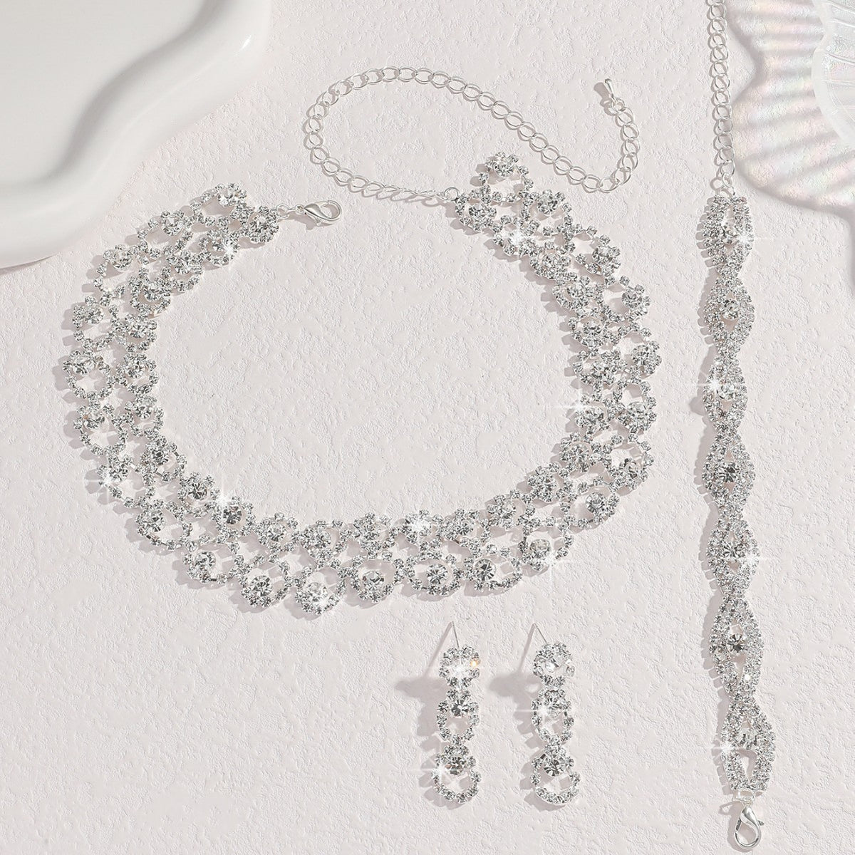 Stone-Set Necklace and Earrings Set in Silver Tone, Three Styles — alternate angle