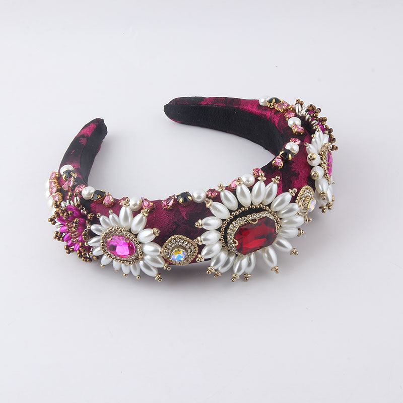 Baroque Padded Headband with Rhinestones and Faux Pearls, Four Designs — Occasion Hair Accessory