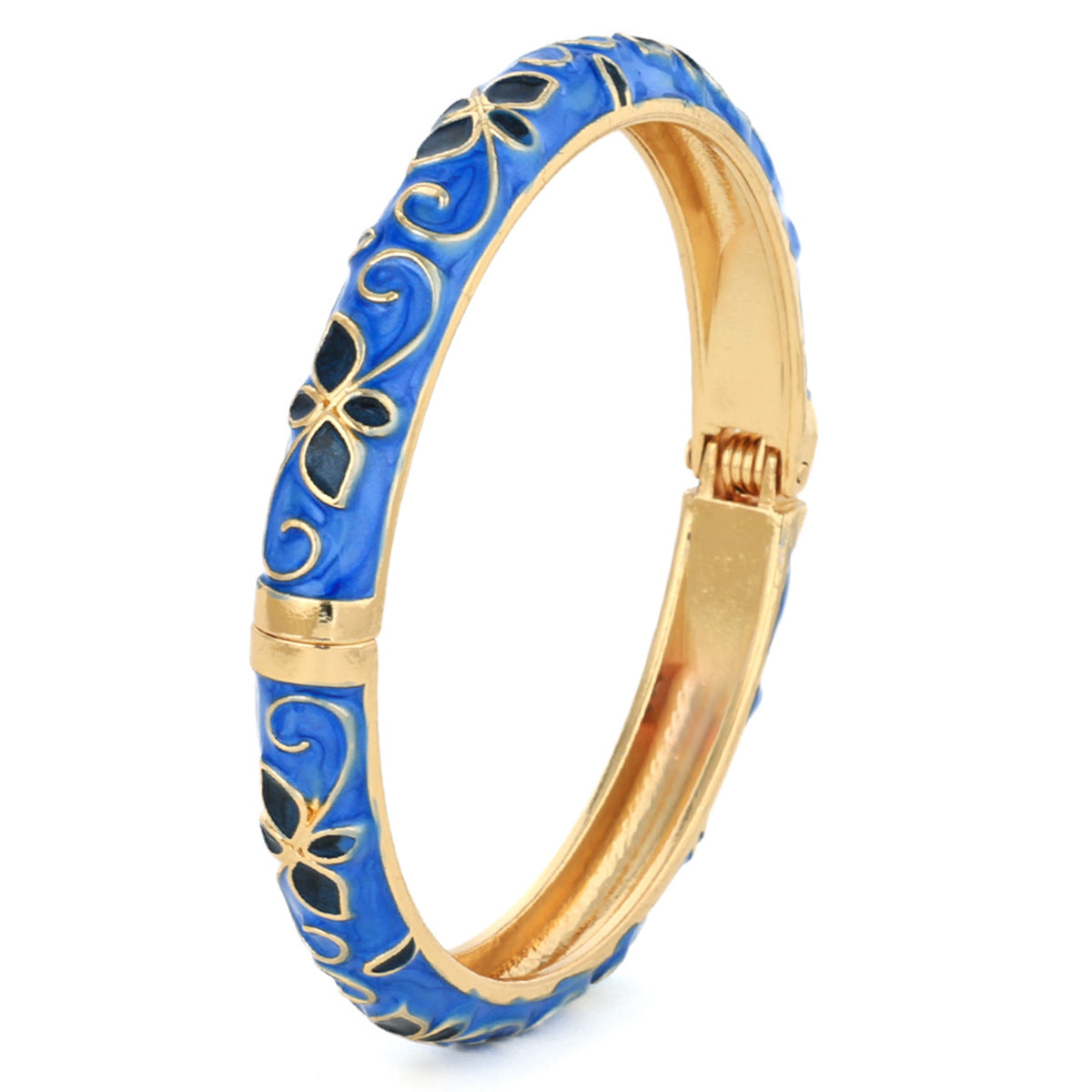 Hinged Enamel Floral Bangle in Pink, Purple, Blue, White or Yellow — Stackable Vintage-Style Bracelet