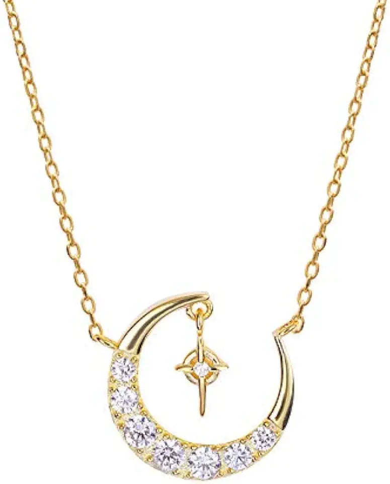 Gold-Tone Moissanite Star Moon Necklace