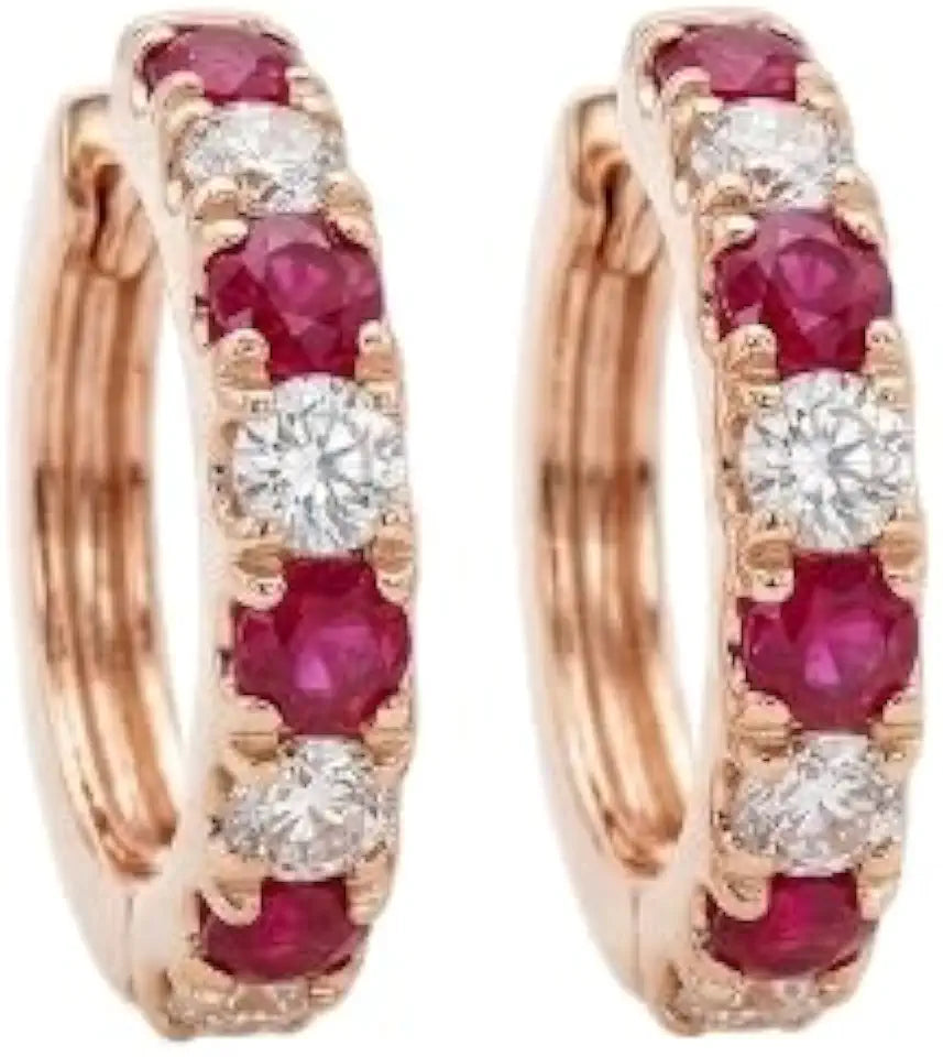 14K Yellow Gold-Plated Round Created Ruby Hoop Earrings