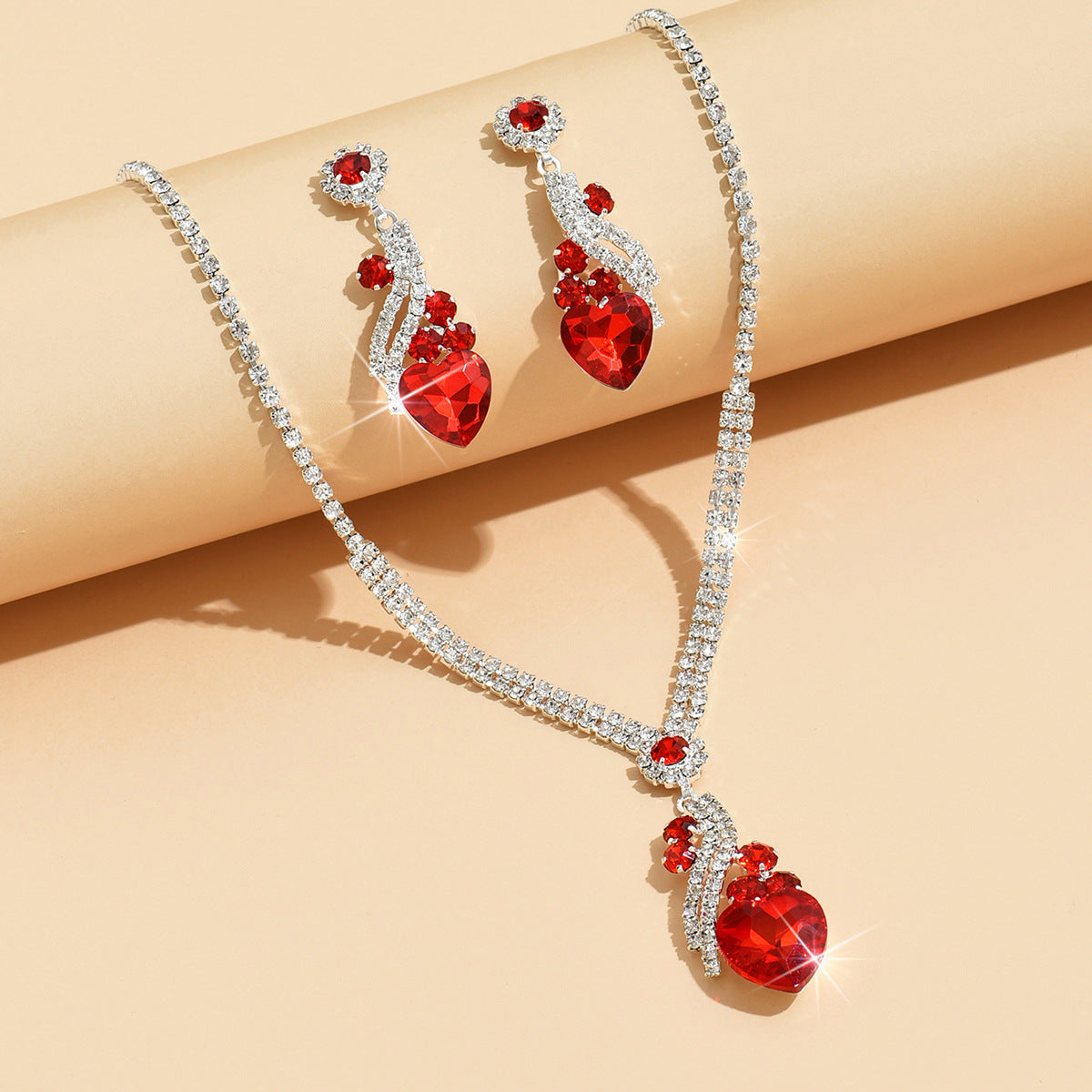 Claw Chain Teardrop and Heart Necklace and Earrings Set of 2 in Royal Blue, Red, Black or White