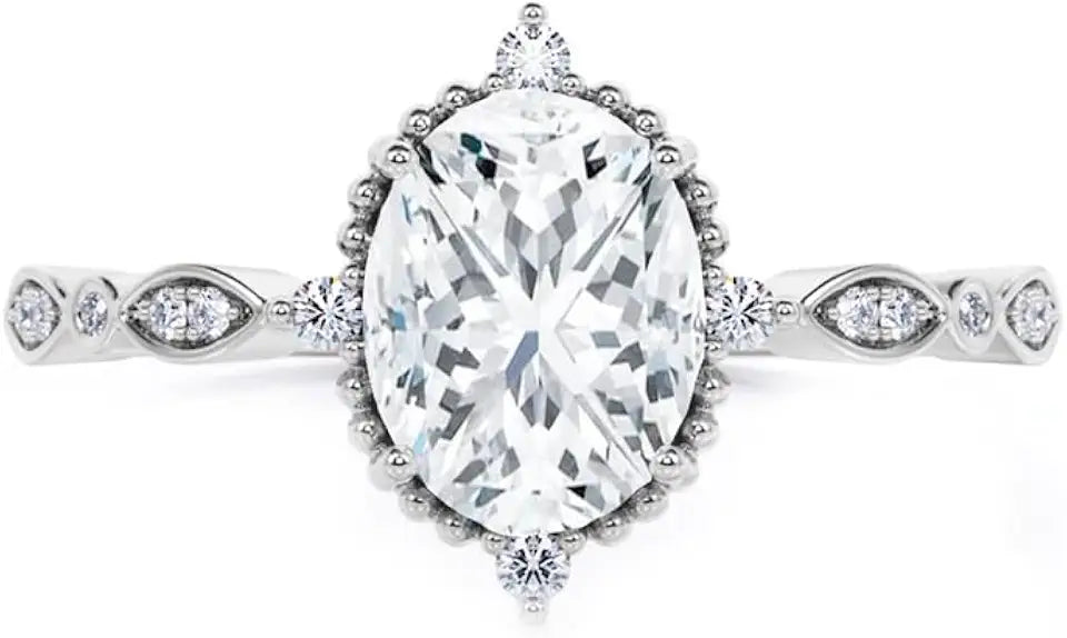 Gold-Tone Sterling Silver Oval Moissanite Engagement Ring