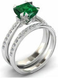 14K White Gold-Plated Sterling Silver Emerald Ring