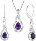 Sterling Silver Teardrop Amethyst Drop Infinity Jewelry Set with Birthstone