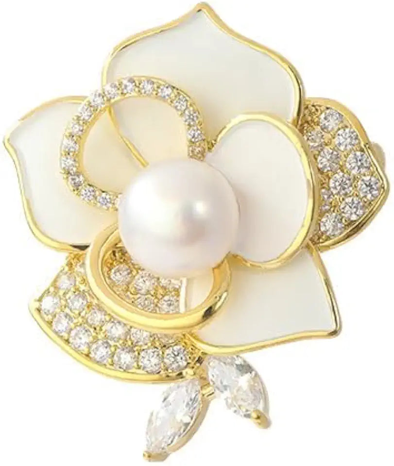 Gold-Tone Moissanite Floral Brooch