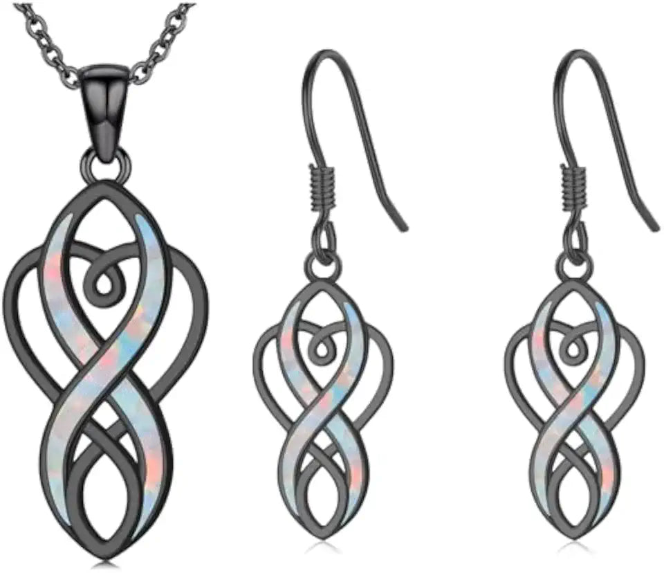 Sterling Silver Opal Heart Infinity Earrings