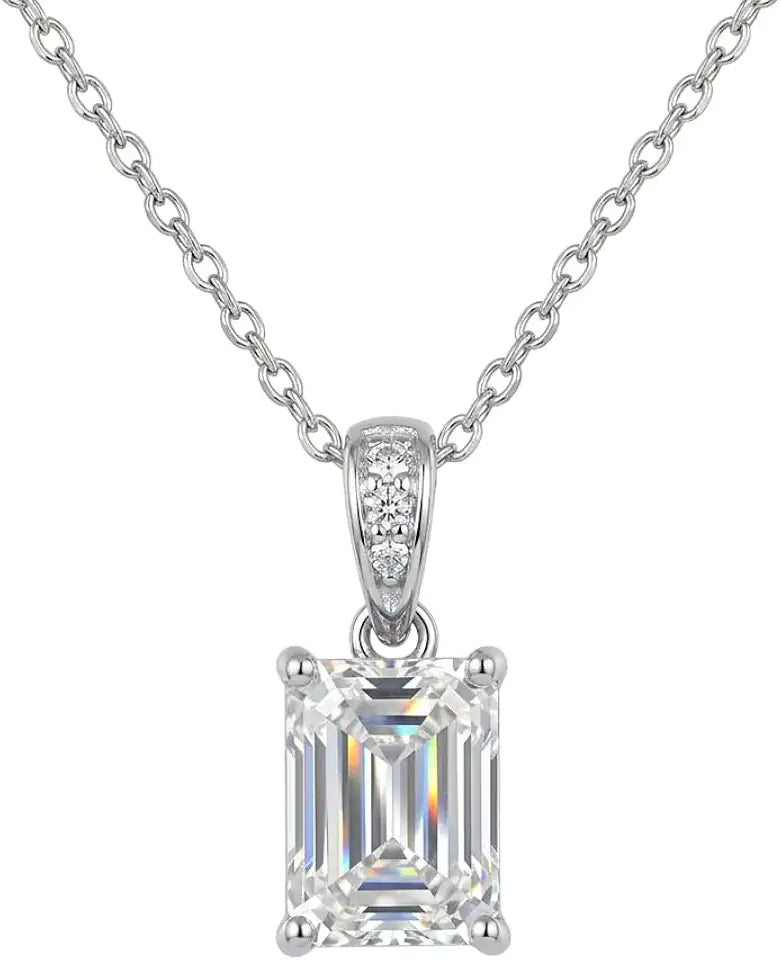 Sterling Silver Emerald-Cut Emerald Solitaire Necklace