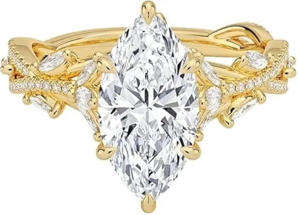Gold-Tone Moissanite Floral Engagement Ring