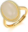 Gold-Tone Sterling Silver Round Jade Ring