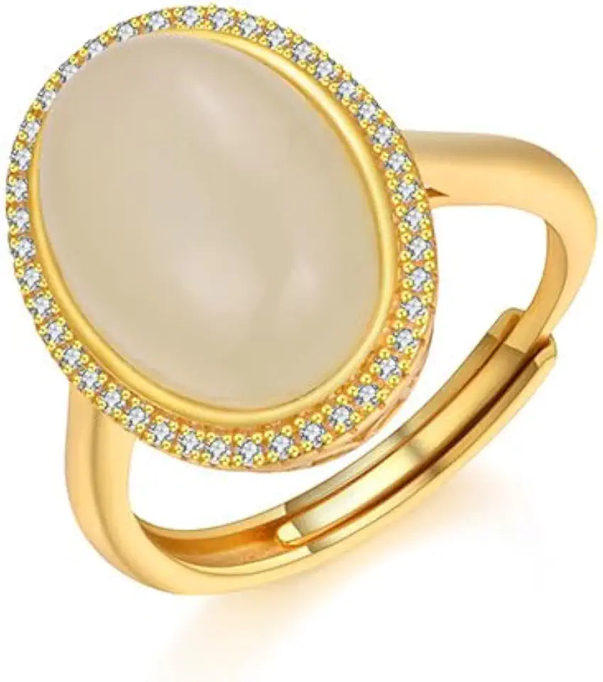 Gold-Tone Sterling Silver Round Jade Ring