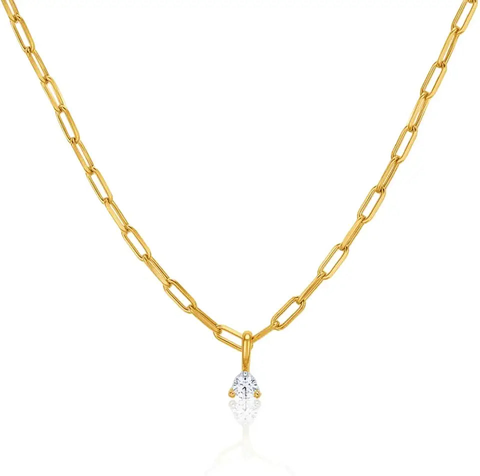Gold-Tone Sterling Silver Lab-Grown Diamond Paperclip Necklace