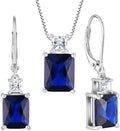 Sterling Silver Emerald-Cut Created Sapphire Jewelry Set with Birthstone
