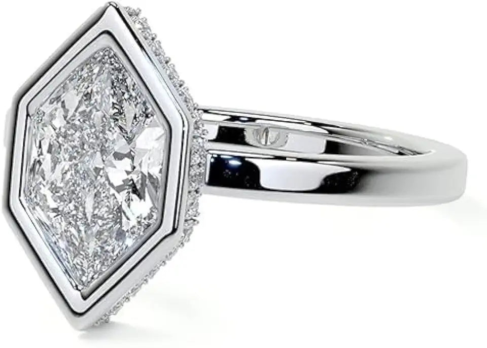 Gold-Tone Moissanite Halo Solitaire Engagement Ring