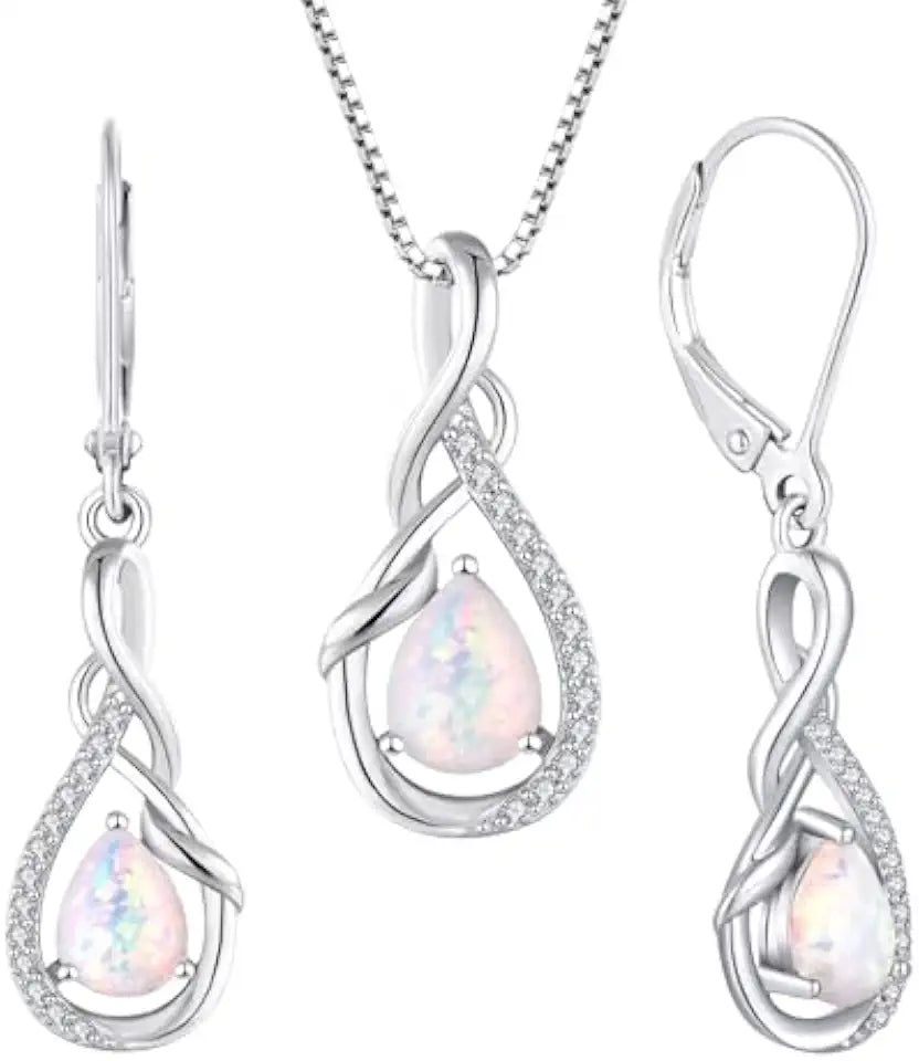 Sterling Silver Teardrop Opal Drop Infinity Jewelry Set