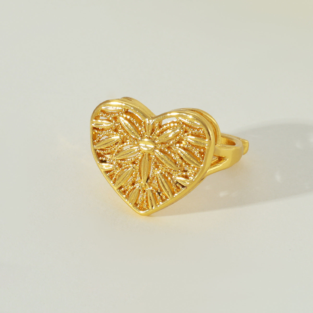 Hollow Flower Open Ring for Women, Irregular Heart-Shaped Band, Five Styles — Adjustable Statement Ring