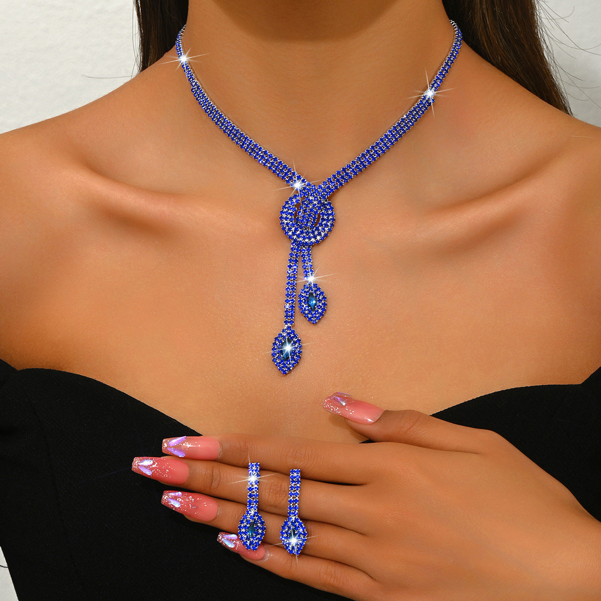 Geometric Teardrop Zircon Necklace and Earrings Set for Women