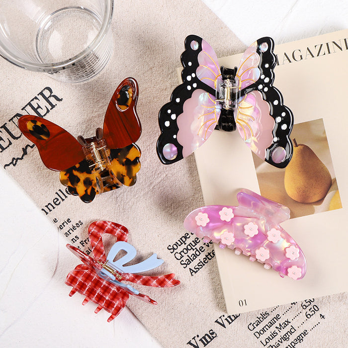 Cellulose Acetate Butterfly Hair Claw Clip in Four Designs — Everyday Grip Clip for Women