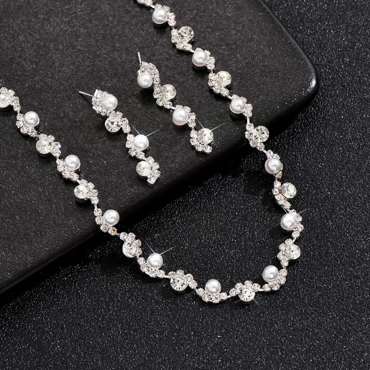 Rhinestone and Zircon Teardrop Necklace and Earrings Bridal Set in Seven Styles — Wedding Jewelry