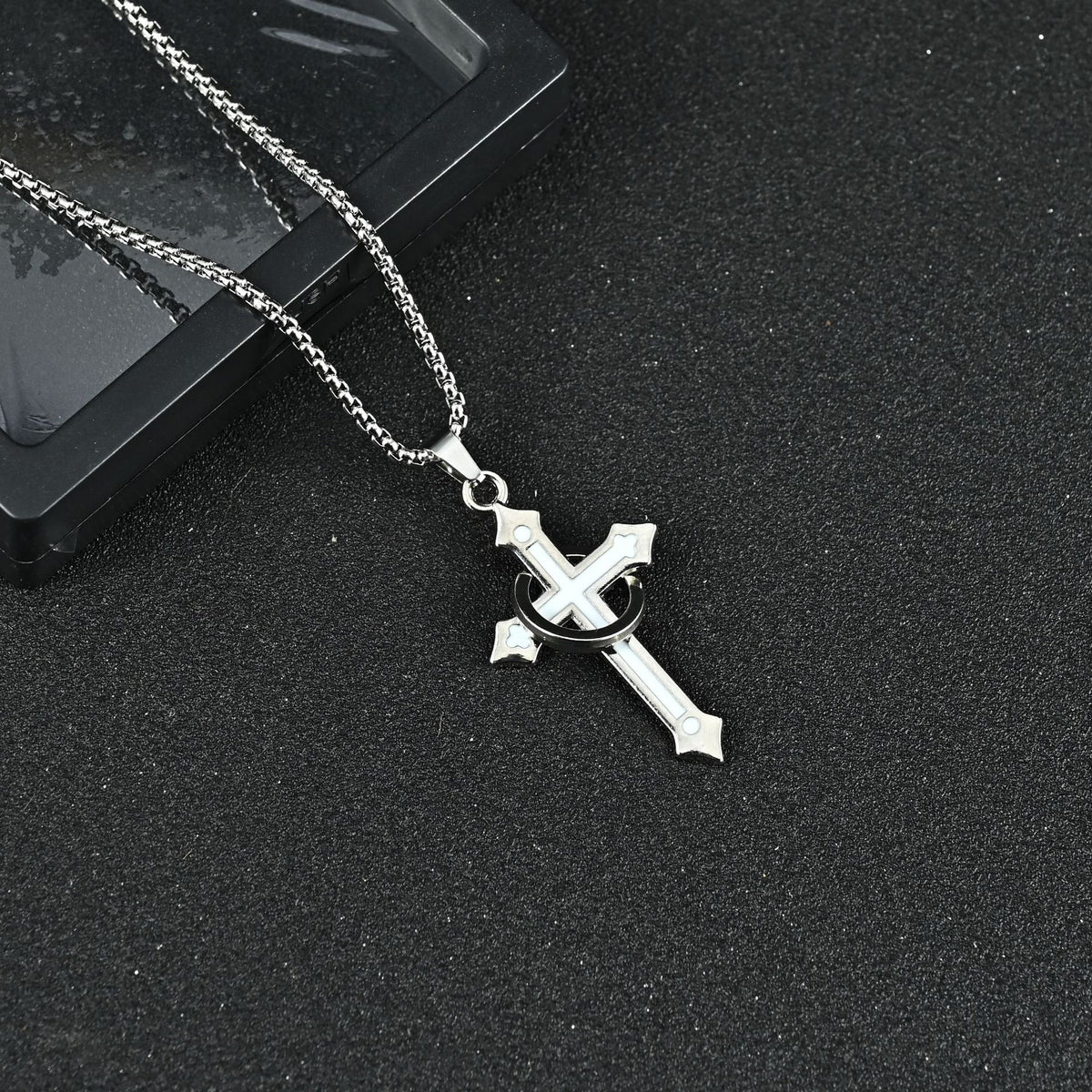 Titanium Steel Cross Necklace for Men in Six Designs — 60 cm or 70 cm Chain