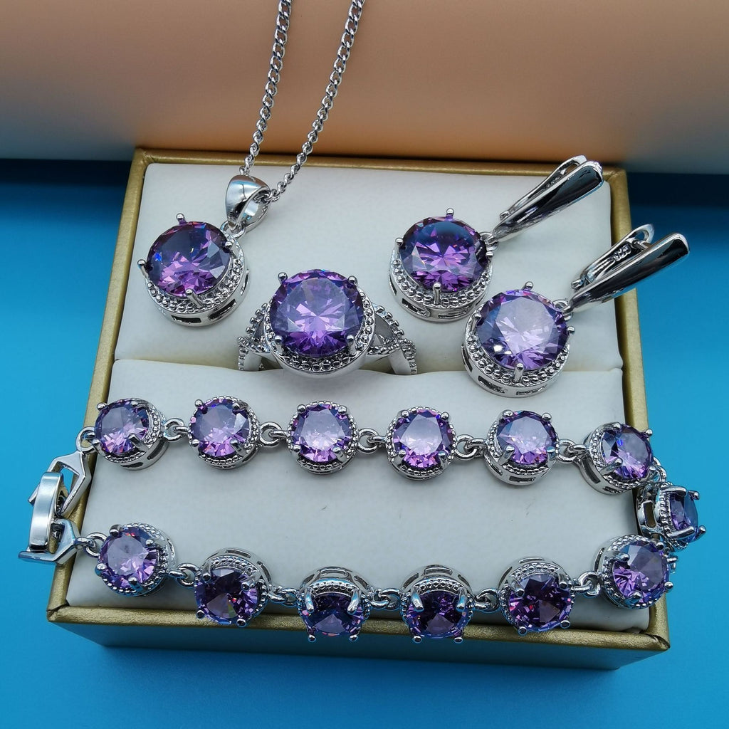 Round-Stone 4-Piece Jewelry Set in Green, Blue — finish detail