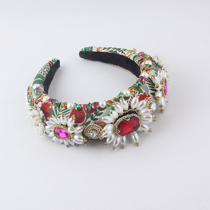 Baroque Padded Headband with Rhinestones and Faux Pearls, Four Designs — Occasion Hair Accessory
