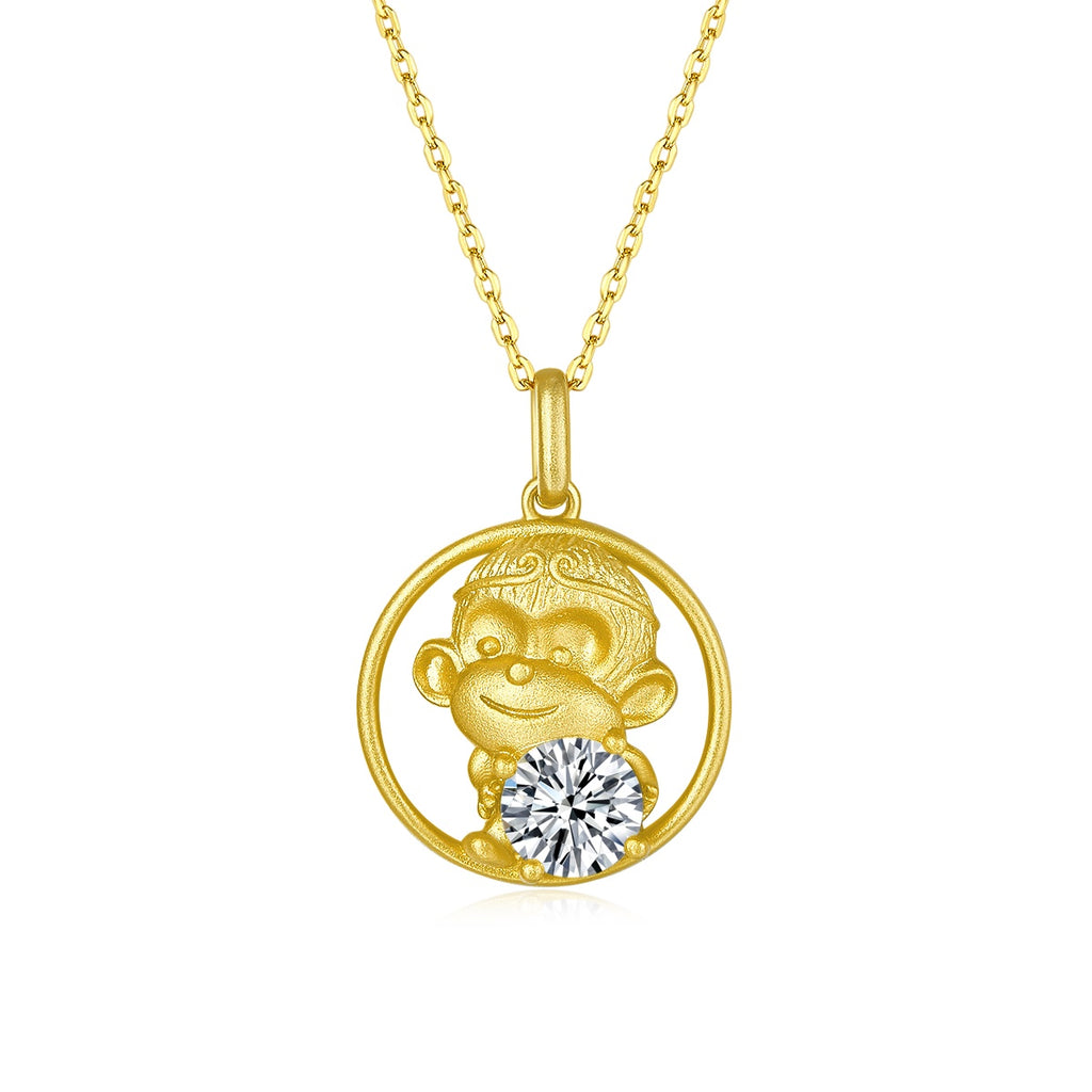 Gold-plated sterling silver Chinese zodiac monkey pendant with moissanite