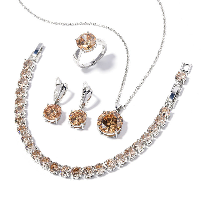 Geometric Round-Stone 4-Piece Jewelry Set with Ring – Sizes 6 to 9