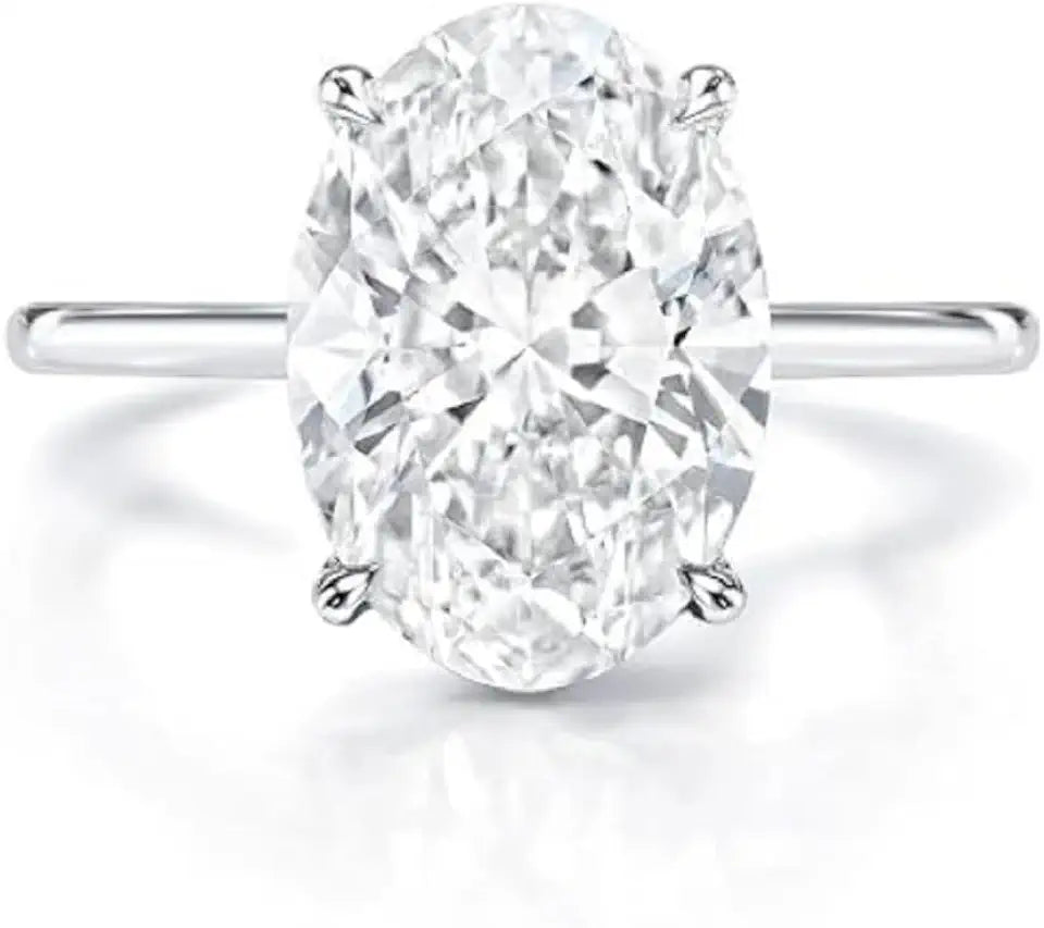 Gold-Tone Oval Moissanite Halo Solitaire Engagement Ring