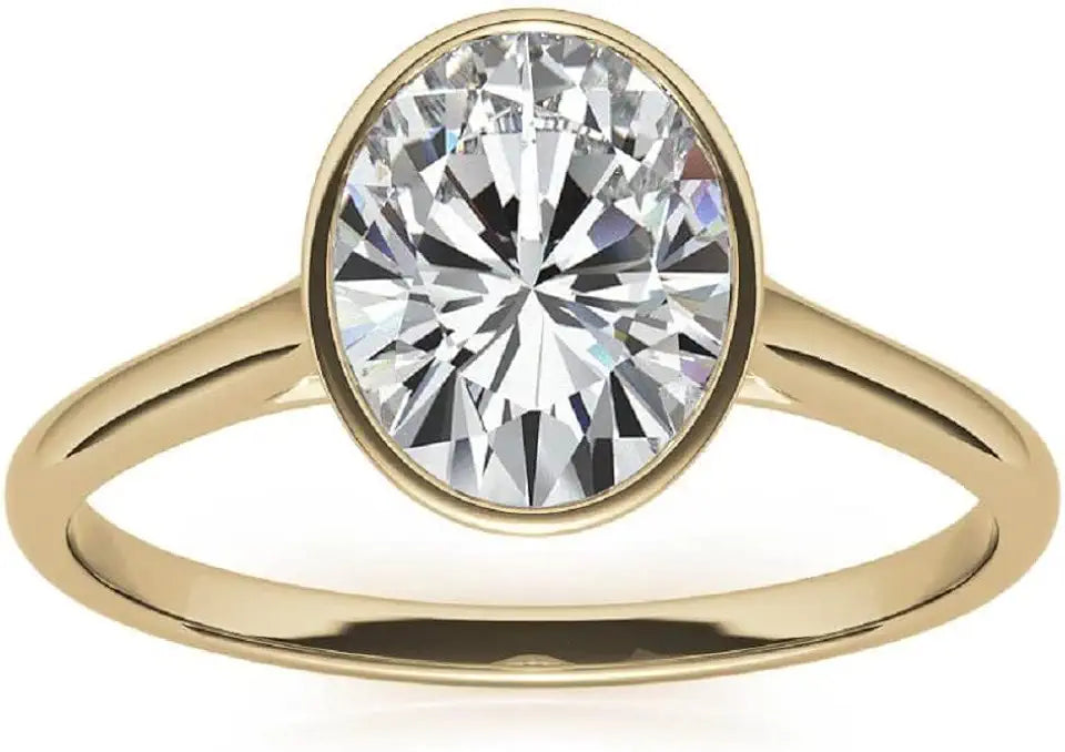 Gold-Tone Sterling Silver Oval Moissanite Solitaire Ring
