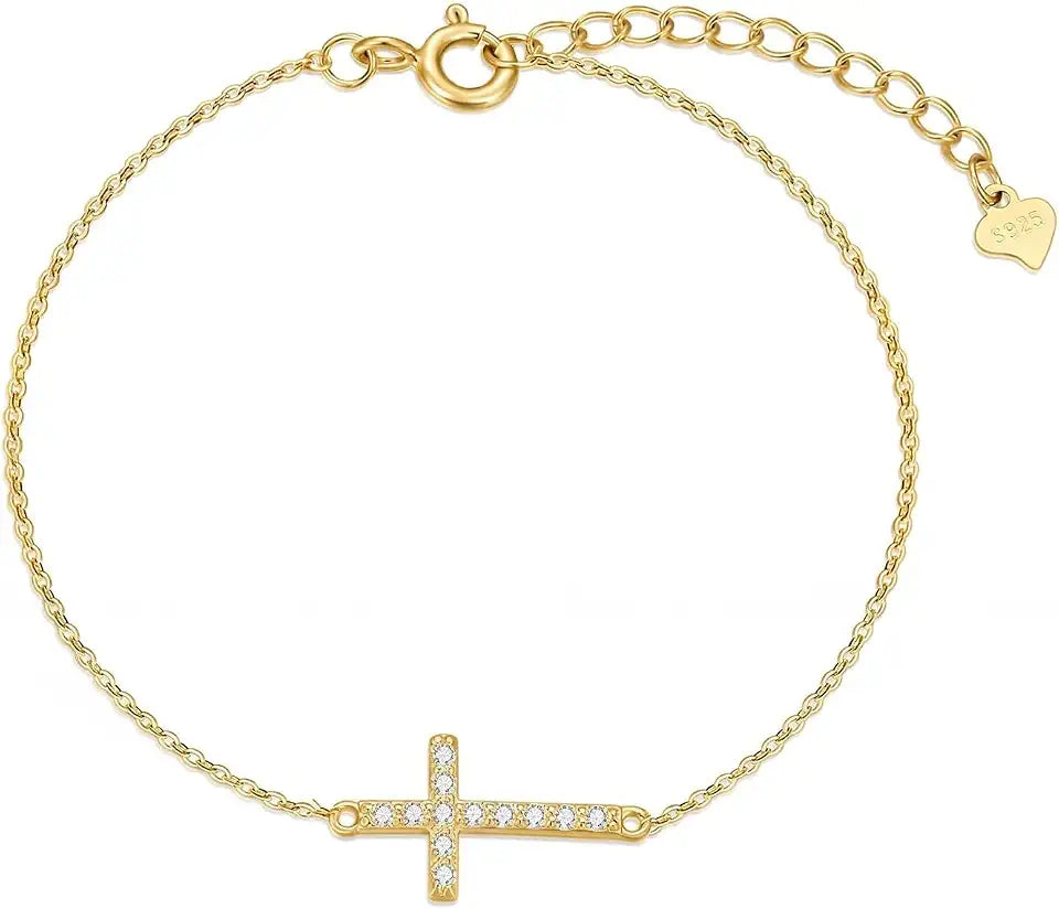 Sterling Silver Cross Bracelet, 8.5 Inches