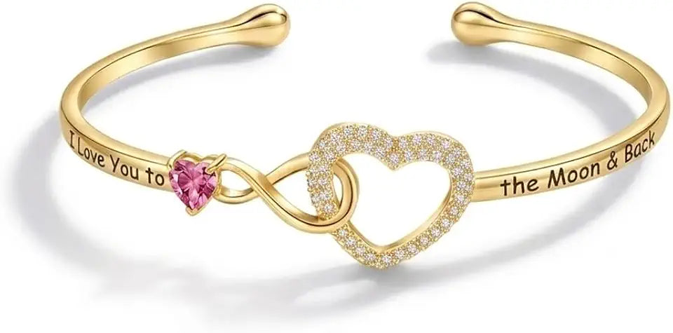 Gold-Tone Birthstone Heart Infinity Bracelet