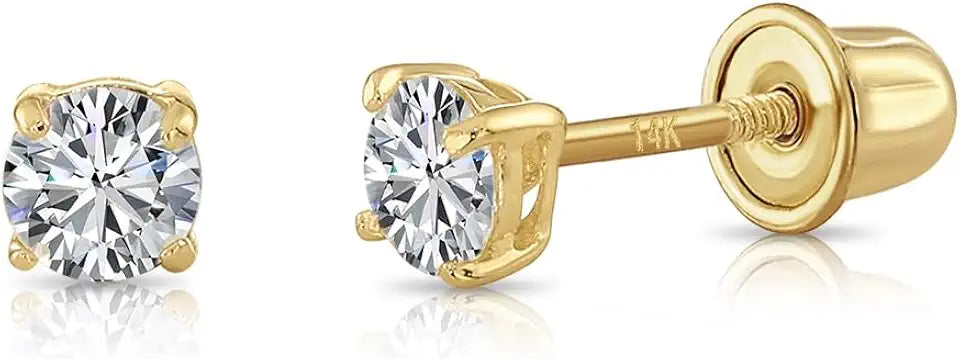 Gold-Tone Round Lab-Grown Diamond Stud Solitaire Earrings
