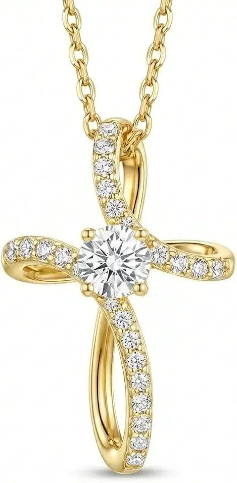 Gold-Tone Moissanite Cross Necklace