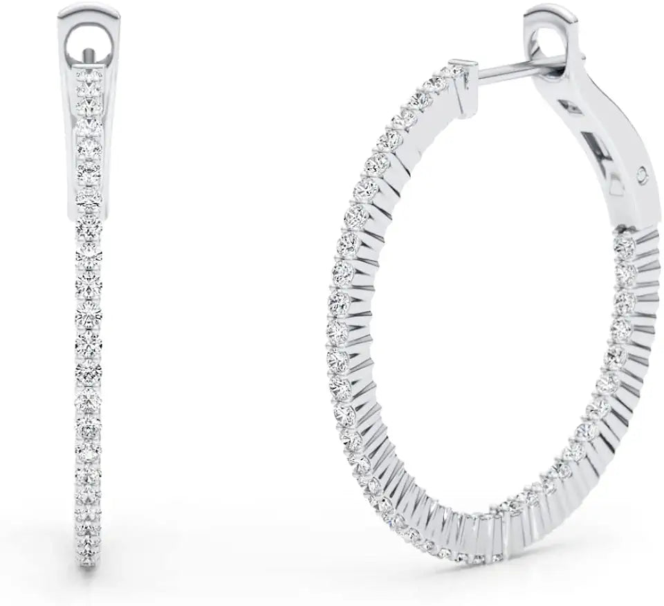 Rhodium-Plated Sterling Silver Oval Moissanite Hoop Earrings