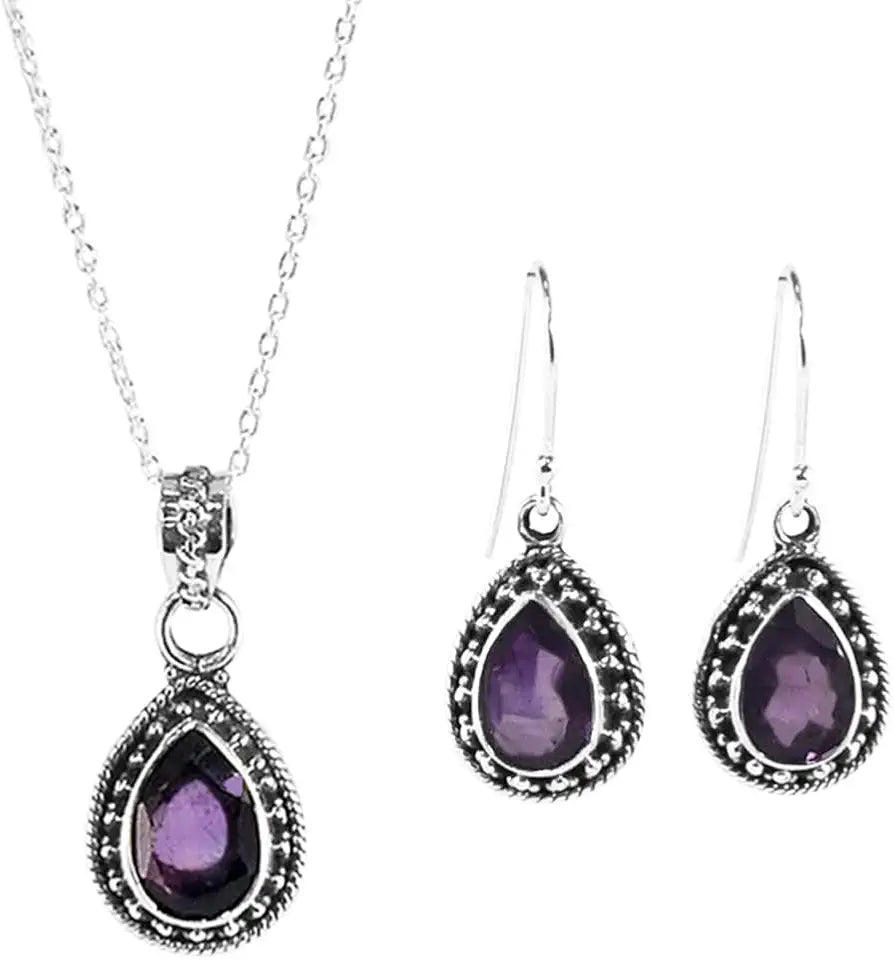 Sterling Silver Teardrop Amethyst Jewelry Set