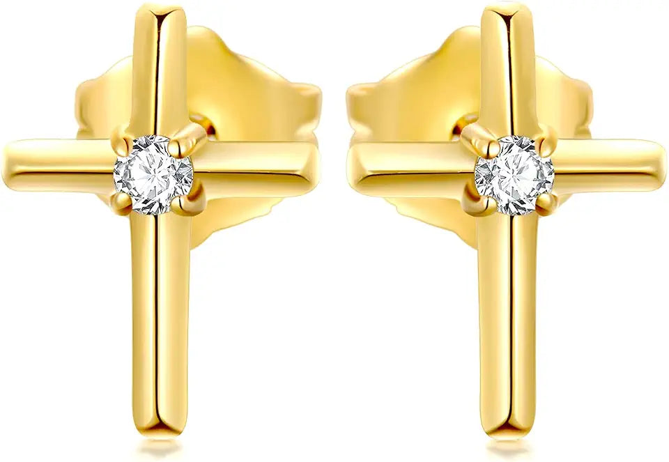 Gold-Tone Stud Cross Earrings