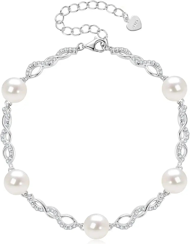 Gold-Plated Freshwater Pearl Infinity Bracelet with Birthstone