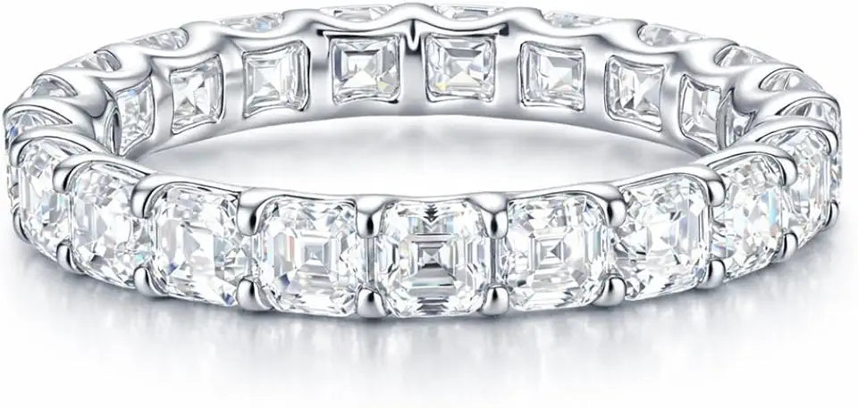 Sterling Silver Square Moissanite Wedding Band, 3mm
