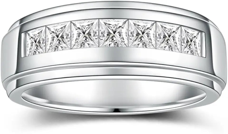 18K White Gold-Plated Sterling Silver Moissanite Wedding Band