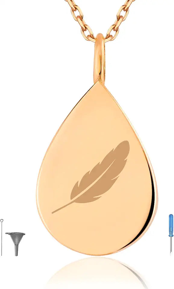 Gold-Tone Teardrop Drop Memorial Necklace